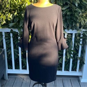 Karl Lagerfeld; Solid Black; Flared Half Sleeve; Semi Fitted Midi Dress; US6